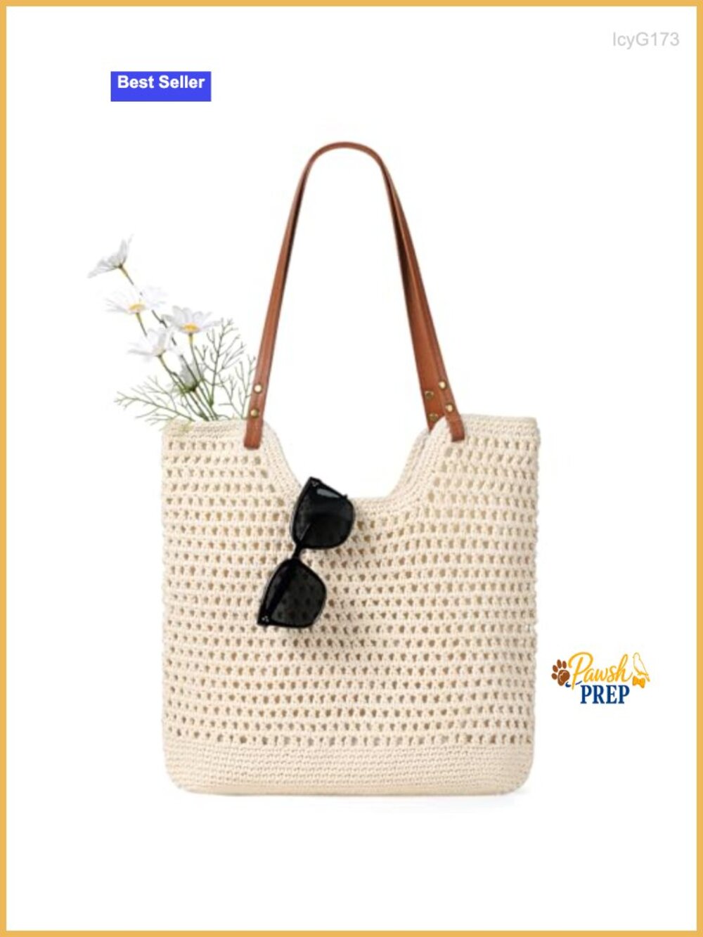 Crochet Beach Bag Woven Tote Boho Summer Vacation Shoulder Bag